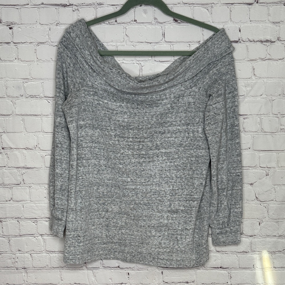 LOFT Heather Gray Off-Shoulder Sweatshirt